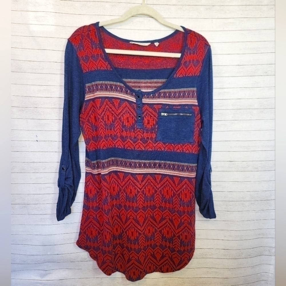 SOFT SURROUNDINGS AZTEC 3/4 SLEEVE TUNIC, SZ MEDIUM